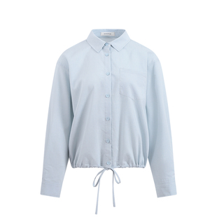 NON RESTRAIN莱赛尔天丝下摆抽绳长袖衬衫女通勤气质宽松亚麻衬衣