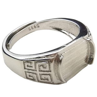 925纯银封底方形马鞍戒指托空托琥珀蜜蜡男女情侣对戒托7*10 8*11