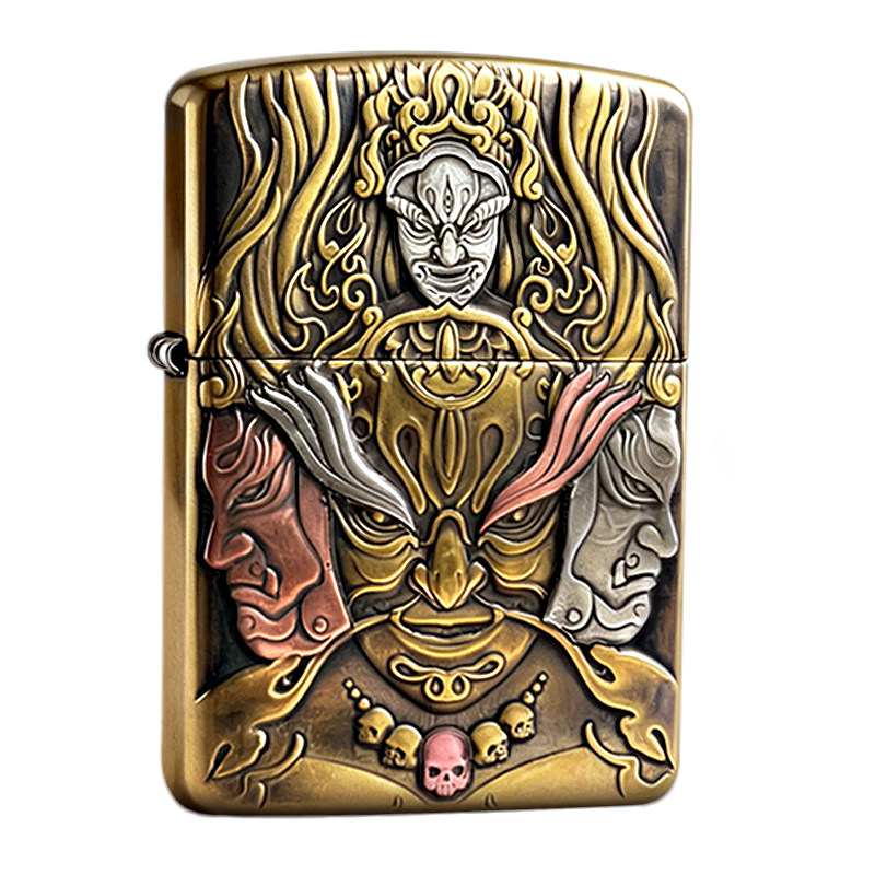 ZIPPO/之宝打火机狼王四面佛黄铜镶嵌盔甲原装正品浮雕收藏送男友