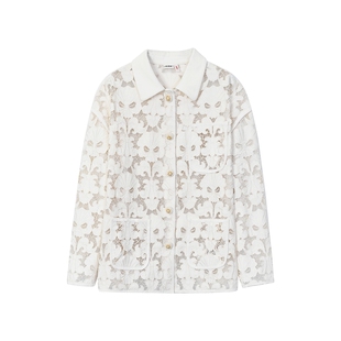 lefame拉飞姆2026春季灯芯绒贝壳花纹镂空复古蕾丝风衬衫