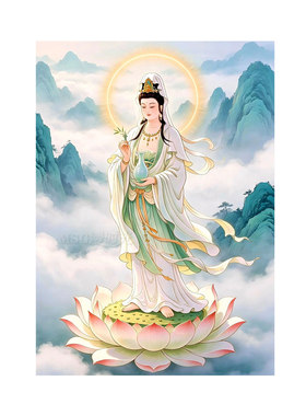 观世音菩萨5d钻石画2026新款线绣客厅莲花菩萨贴钻十字绣刺绣佛像