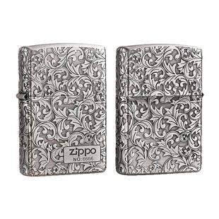 zippo打火机限量版官方正品古银四面唐草芝宝煤油防风火机送男友