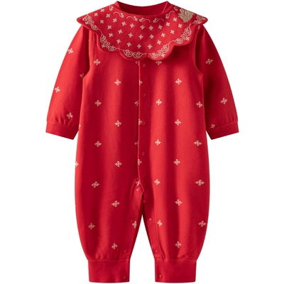 aqpa拜年服婴儿连体衣哈衣新款新年红满月百天周岁服宝宝衣服外出