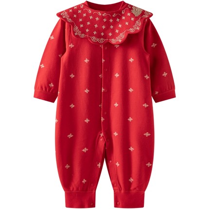 aqpa拜年服婴儿连体衣哈衣新款新年红满月百天周岁服宝宝衣服外出