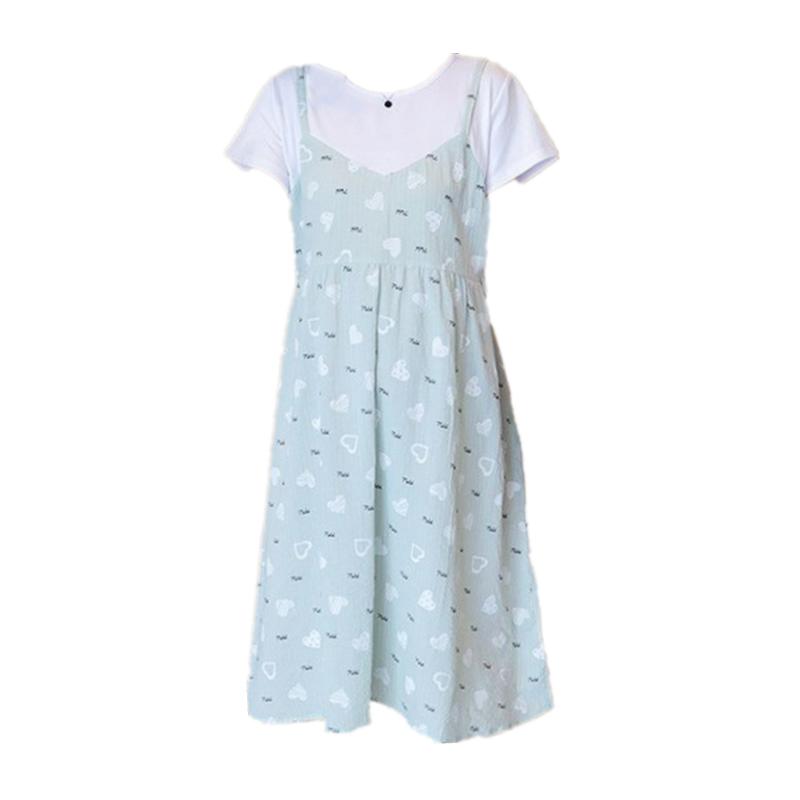 孕妇连衣裙夏款碎花中长款大码夏季假两件时尚宽松夏装短袖裙子女