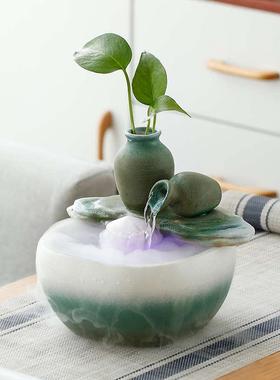 小型摆件创意中式家居客厅书房玄关装饰流水招财鱼缸加湿器送礼品