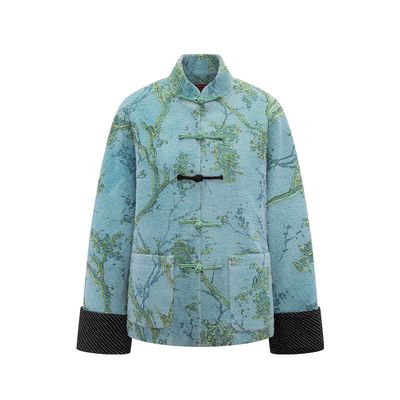 糖心旦雀枝拼色中式立领唐装