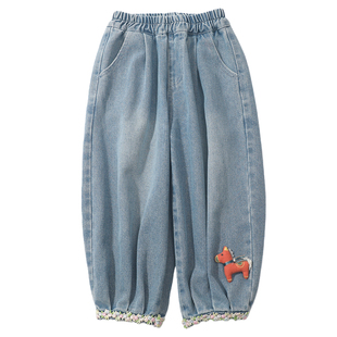 女童牛仔裤春秋2026新款儿童春季洋气灯笼裤宝宝外穿休闲春装裤子