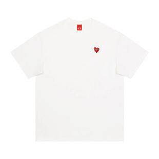 查尔斯桃心 短袖t恤男爱心刺绣纯棉三防夏季新款华夫格圆领半袖