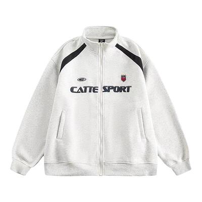 美式重磅开衫卫衣男女潮牌宽松春秋冬季立领夹克运动百搭情侣外套