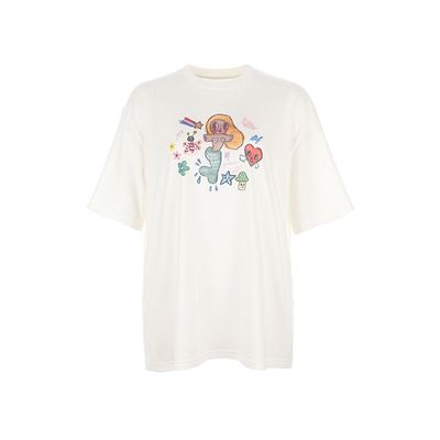 wanatry手绘卡通人鱼小公主T恤