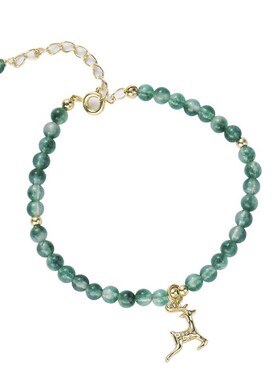 女ins小众设计感闺蜜手链系小清新14K绿色水草玉髓玛瑙【见喜】