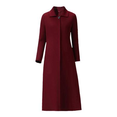 韩式长款修身枣红色双面羊绒大衣