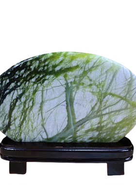 精品玉树石 岫玉原石 天然图案 岫岩玉奇石摆件包邮带底座玉石