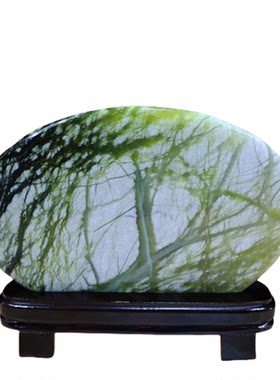 精品玉树石 岫玉原石 天然图案 岫岩玉奇石摆件包邮带底座玉石