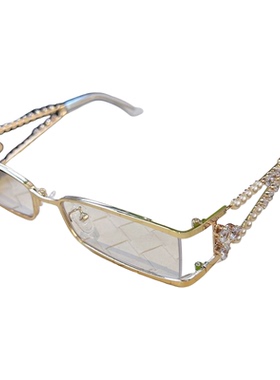 轻奢水钻珍珠小方框镂空太阳镜