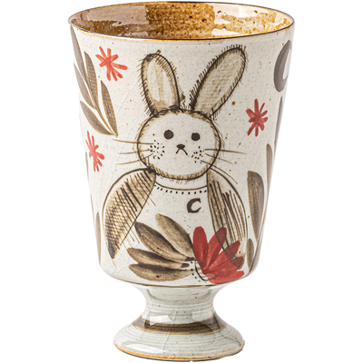 巷子尾〖星叶兔〗创意手绘高脚杯冰裂马克杯粗陶主人杯精致茶杯女