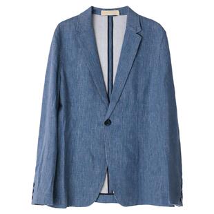 精炼通勤~巴黎大咖秀款高定棉麻丹宁条纹中性潮人百搭西装外套特