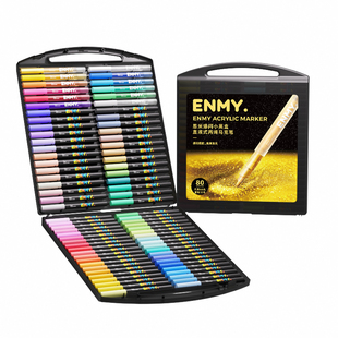 ENMY恩米小黑盒直液式丙烯马克笔小学生专用80色爆闪水彩笔美术生闪光画笔幼儿园色可叠色可水洗速干丙烯笔