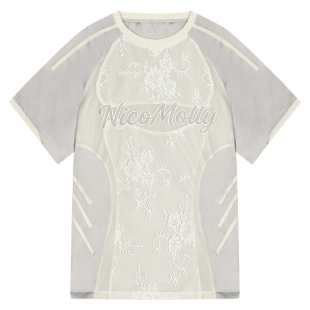 NicoMolly运动风银色球衣蕾丝拼接设计感oversize短袖球服T恤2026