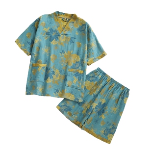 双层纱全棉睡衣女秋冬男士家居服情侣汗蒸服桑拿按摩浴服酒店理疗