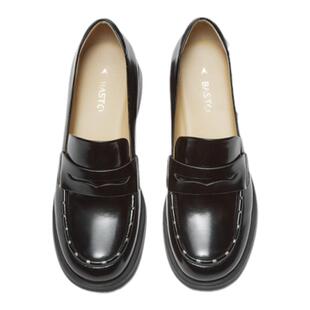 百思图春季新款商场同款时尚通勤百搭乐福鞋粗跟女单鞋A3212AA5