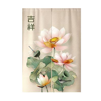 中式荷花门帘布艺隔断帘