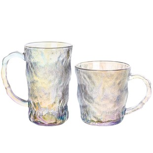 冰川纹玻璃杯马克带把手高颜值水杯男家用啤酒高级感喝水杯子茶杯