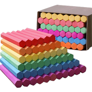 彩色粉笔黑板报专用六角粉笔套环保鲜艳画画涂鸦用的盒子套装水溶性粉笔夹教师儿童安全无尘家用教学粉尘白色