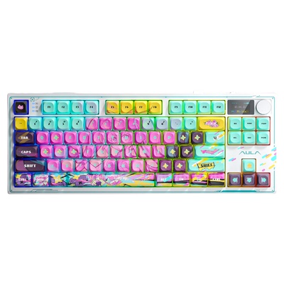 狼蛛S87pro电玩萌姬无线机械键盘三模客制化热插拔电竞游戏屏显频