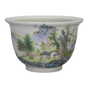 多款复古风格粉彩山水纹圆形菖蒲兰花多肉文竹仿古玩古董陶瓷花盆