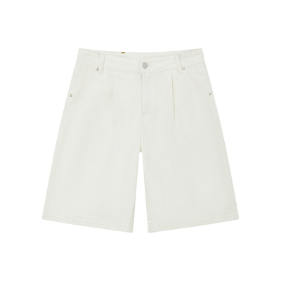 GROWN NOTOLD 白色直筒五分休闲宽松牛仔短裤中裤