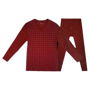 仕乐男士纯棉印花秋衣秋裤红色本命年内衣套装全棉线衣线裤老年人