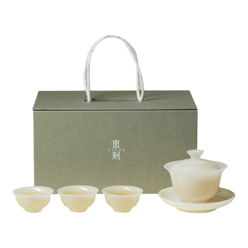 里作 冰种璞玉瓷三才盖碗功夫茶具套装高端白瓷茶杯礼盒装伴手礼