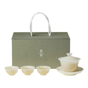 里作 冰种璞玉瓷三才盖碗功夫茶具套装高端白瓷茶杯礼盒装伴手礼
