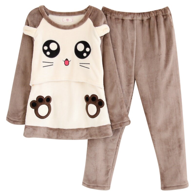 孕妇睡衣秋冬季加厚加绒月子服产后哺乳喂奶春秋款12月份10珊瑚绒