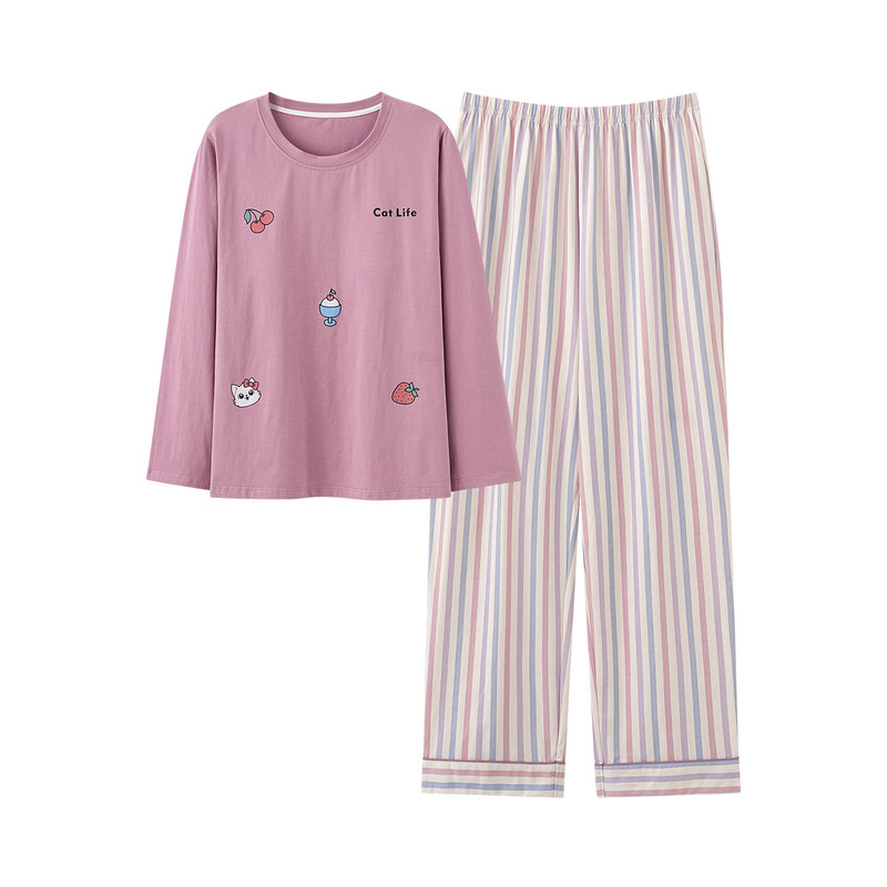 韩版简约睡衣女春秋长袖长裤套装睡衣/家居服套装