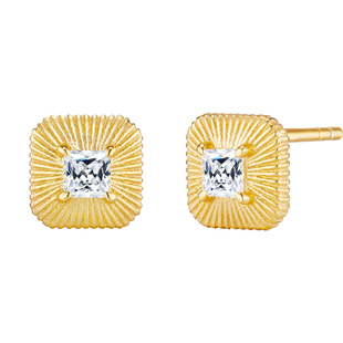 sanswood森吾《勃朗特》公主方切莫桑钻耳钉通勤精致刻线方形耳环