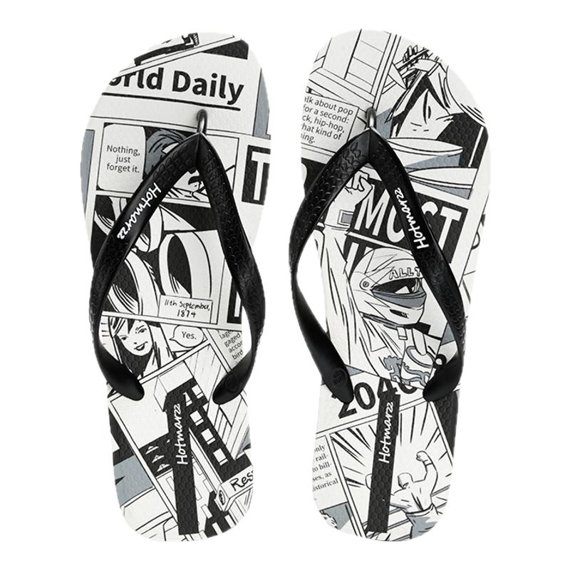 漫画外出人字拖黑玛防滑黑白