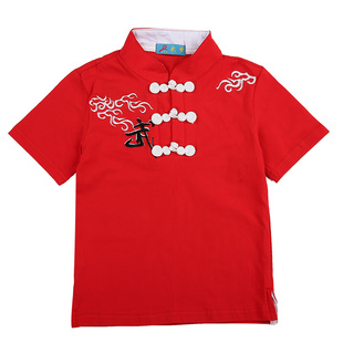 训练表演两用!莱卡棉中式儿童武术T恤 立领中国风短袖武术练功服