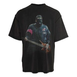 WithoutMe/FOR GODS SAKE水洗复古做旧活结乐队印花小领口短袖tee