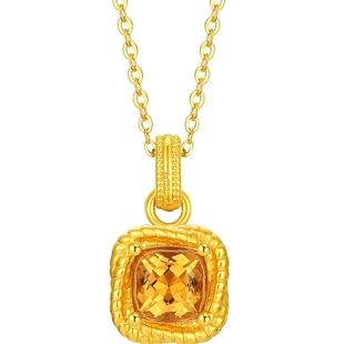 潮宏基至简黄18K金吊坠水晶生辰石挂坠小方糖硬K橄榄石情人节