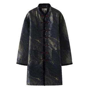 唐装男冬季中长款棉服加厚国潮提花棉袄男新中式盘扣棉衣上衣棉袄