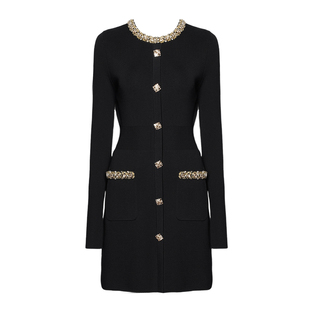 DPLAY【黑标】2025冬季新款黑色轻奢气质连衣裙女针织裙子小黑裙