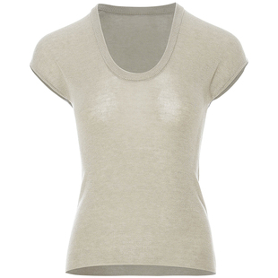 从那以后法式短袖高级感卡其色T恤夏短款u领小上衣v领修身女穿搭