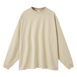 新疆棉400g重磅奶茶色圆领纯棉长袖t恤秋冬全棉内搭打底衫男女款