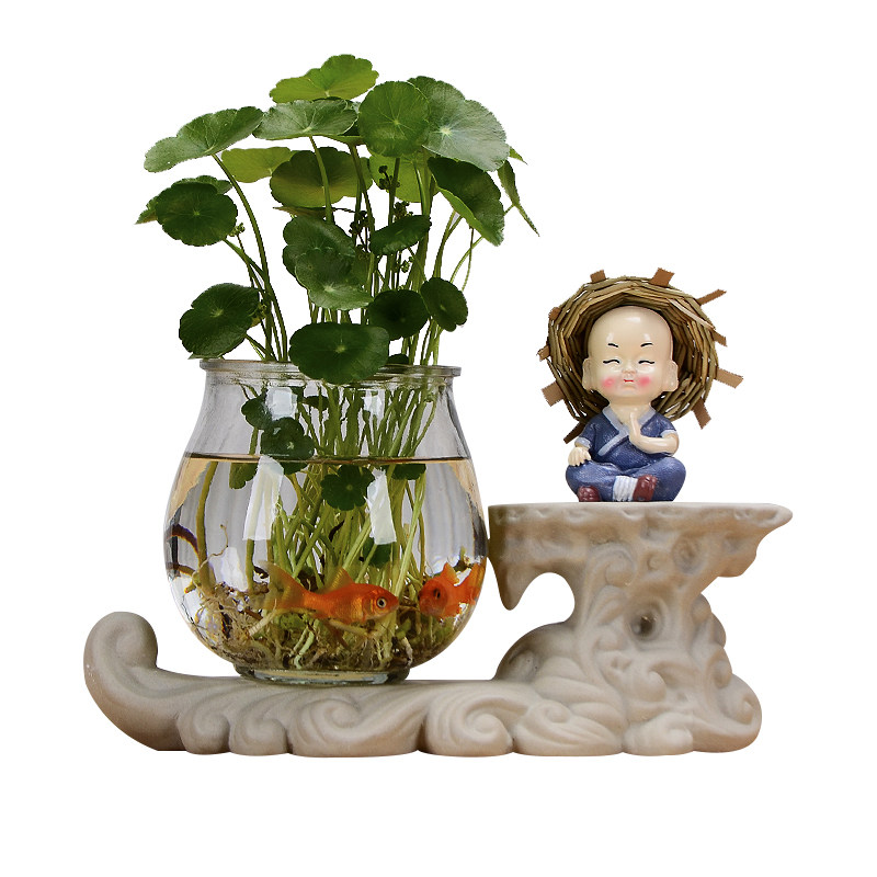 茶宠摆件小和尚水培花瓶水养植物招财禅意茶道茶玩茶宝客厅摆件