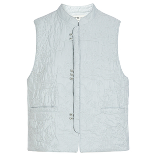 QS秸熙2025冬新款复古轻国风新中式棉服马夹中式园林绣花无袖外套