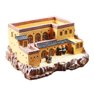 中国风微景观窑洞摆件创意建筑摆设品房子办公室树脂笔筒收纳客厅