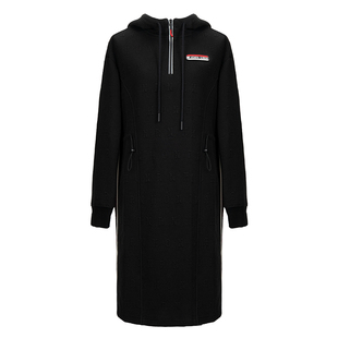 HONRN/红人黑色修身抽绳收腰显瘦长袖连帽连衣裙秋冬款HH55OL195